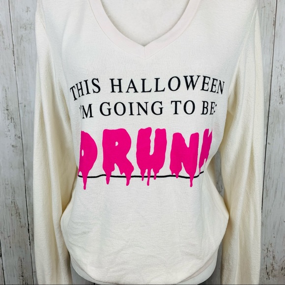 🔥WILDFOX🔥This Halloween I’m Going To Be Drunk V-Neck Knit Top Medium NWT - Picture 9 of 10